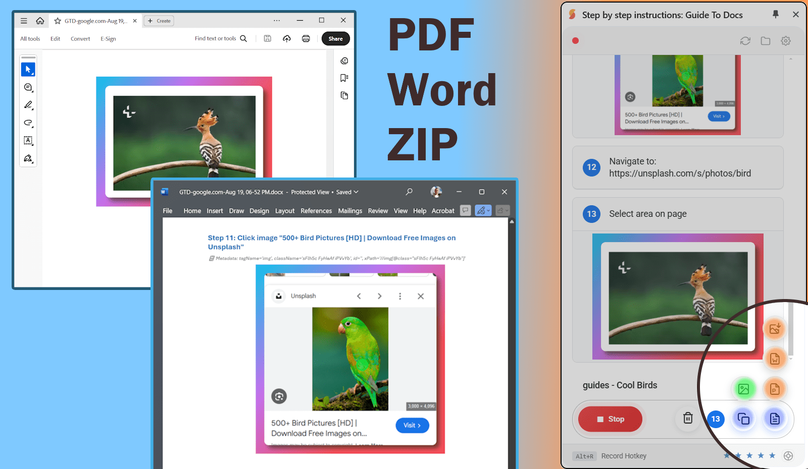 A collage of different export formats available in GuideToDocs