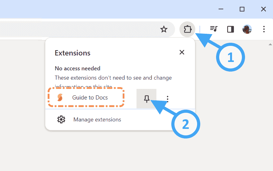 How to pin GuideToDocs Chrome extension for quick access
